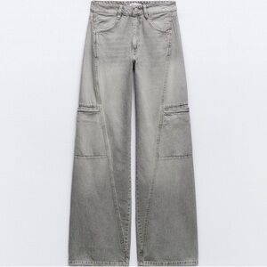 Zara Wide-Leg Panel Detail Jeans in Grey